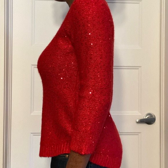 Anne Klein Red Sequinned Sweater - Picture 2 of 6